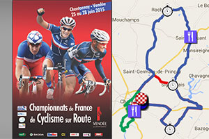 The race routes of the French Championships 2015 in Chantonnay on Google Maps/Google Earth