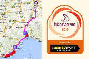 Het parcours van Milaan-Sanremo 2016 op Google Maps/Google Earth