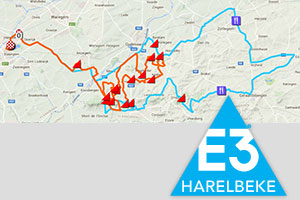 The E3 Harelbeke 2016 race route on Google Maps/Google Earth and the participants list