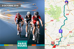 Het parcours van Parijs-Tours 2016 op Google Maps/Google Earth