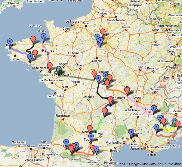 Carte préliminaire des étapes du Tour de France 2008