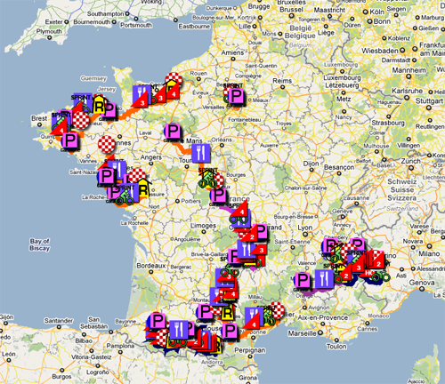 Le parcours du Tour de France 2011 dans Google Earth