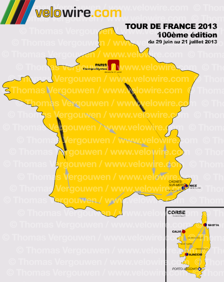 The map with the overall structure of the Tour de France 2013 The map with the overall structure of the Tour de France 2013