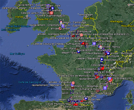 Het parcours van de Tour de France 2014 in Google Earth