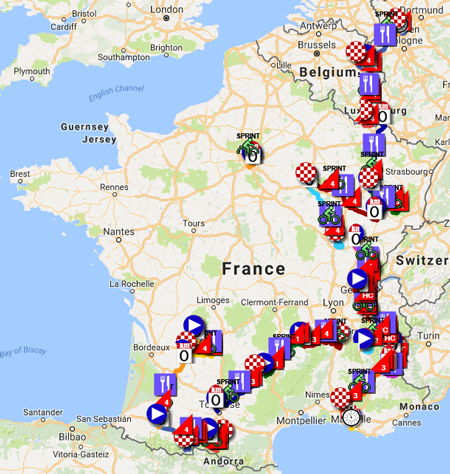 The Tour de France 2017 race route in Google Earth