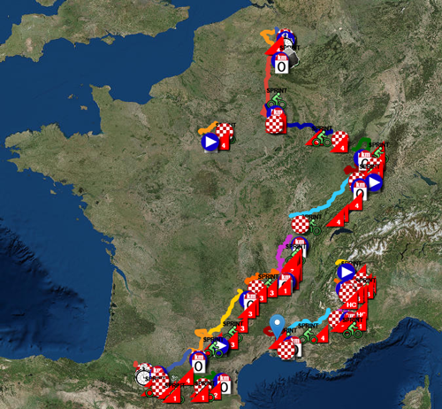 The Tour de France 2019 race route in Google Earth