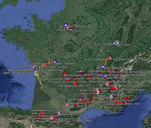 The race route of the Tour de France 2020 in Google Earth