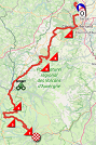 The map with the race route of the thirteenth stage of the Tour de France 2020 on Open Street Maps
