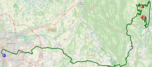 The map with the race route of the fifteenth stage of the Tour de France 2020 on Open Street Maps