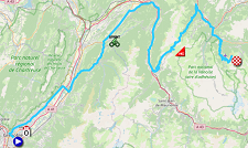 The map with the race route of the seventeenth stage of the Tour de France 2020 on Open Street Maps