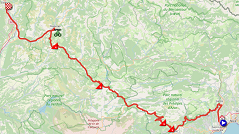The map with the race route of the third stage of the Tour de France 2020 on Open Street Maps