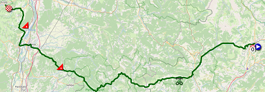 The map with the race route of the fifth stage of the Tour de France 2020 on Open Street Maps