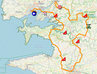 La carte du parcours de la première étape du Tour de France 2021 sur Open Street Maps