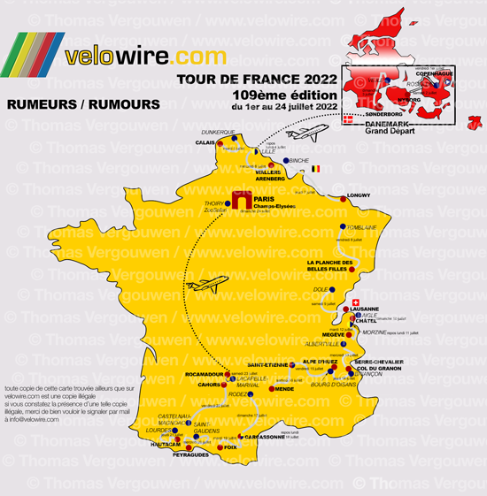 La carte détaillée du parcours du Tour de France 2022 sur la base des rumeurs