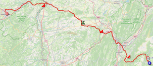 The map with the race route of the thirteenth stage of the Tour de France 2022 on Open Street Maps