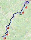 The map with the race route of the fourteenth stage of the Tour de France 2022 on Open Street Maps