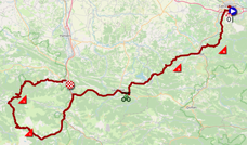 The map with the race route of the sixteenth stage of the Tour de France 2022 on Open Street Maps