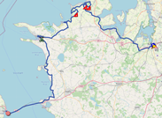 The map with the race route of the second stage of the Tour de France 2022 on Open Street Maps