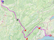 The map with the race route of the eighth stage of the Tour de France 2022 on Open Street Maps