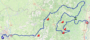 The map with the race route of the twelfth stage of the Tour de France 2023 on Open Street Maps