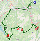 De kaart met het parcours van de vijftiende etappe van de Tour de France 2023 op Open Street Maps