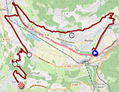 The map with the race route of the sixteenth stage of the Tour de France 2023 on Open Street Maps