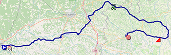 De kaart met het parcours van de vierde etappe van de Tour de France 2023 op Open Street Maps