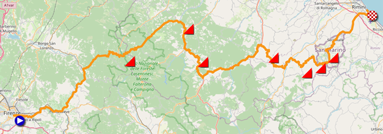 De kaart van het parcours van de eerste etappe van de Tour de France 2024 op Open Street Maps