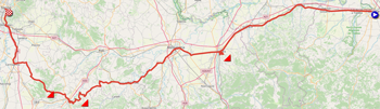 The route map of the third stage of the Tour de France 2024 on Open Street Maps