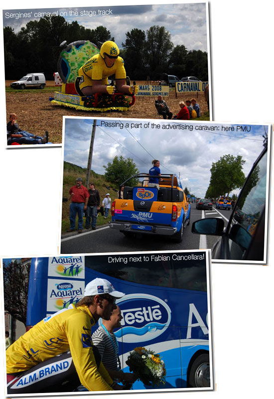 11 July 2007: Villers-Cotterêts > Joigny: carnival in Sergines, advertising caravan and Fabian Cancellara (CSC)