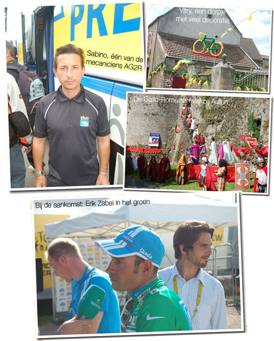 12 juli 2007: Chablis > Autun: Sabino - mecanicien voor AG2R, decoratie in Vitry en Gallo-Romeinen in Autun en Erik Zabel (Milram) in het groen