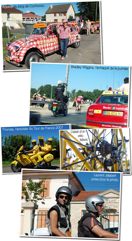 Le 13 juillet 2007 : l étape Semur-en-Auxois > Bourg-en-Bresse : Adeline de Cochonou, Bradley Wiggins, Mavic, l ardoisier et Laurent Jalabert Le 13 juillet 2007 : l étape Semur-en-Auxois > Bourg-en-Bresse : Adeline de Cochonou, Bradley Wiggins, Mavic, l ardoisier et Laurent Jalabert