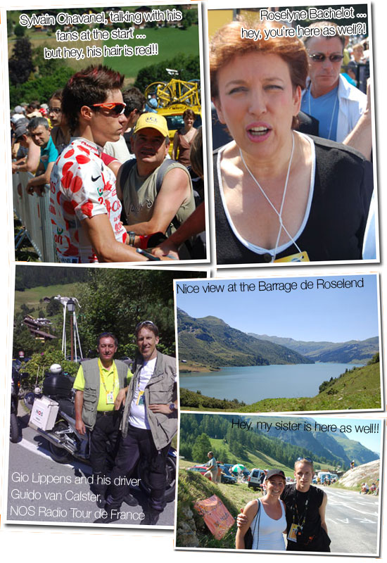 15 July 2007 - Le Grand-Bornand > Tignes : Sylvain Chavanel in his polka dot jersey, Roselyne Bachelot, Gio Lippens - Radio Tour de France, Barrage de Roselend and my sister Meggie