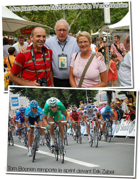 20 juillet 2007 - Montpellier > Castres : mes parents avec Mart Smeets de la TV néerlandaise et Tom Boonen qui remporte le sprint devant Erik Zabel 20 juillet 2007 - Montpellier > Castres : mes parents avec Mart Smeets de la TV néerlandaise et Tom Boonen qui remporte le sprint devant Erik Zabel