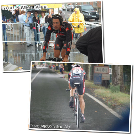 21 July 2007 - time trial Albi > Albi : Nicolas Portal warming up and David Arroyo entering Albi