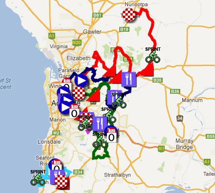 The Tour Down Under 2013 race route The Tour Down Under 2013 race route