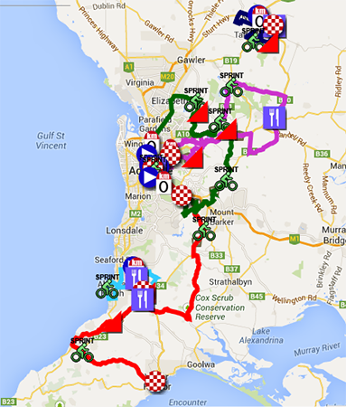 The Tour Down Under 2014 race route