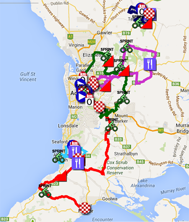 Le parcours du Tour Down Under 2014 Le parcours du Tour Down Under 2014