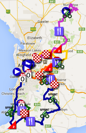 The Tour Down Under 2015 race route The Tour Down Under 2015 race route
