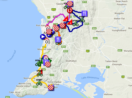 Het parcours van de Tour Down Under 2017