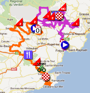 The Tour du Haut Var 2012 race route in Google Earth