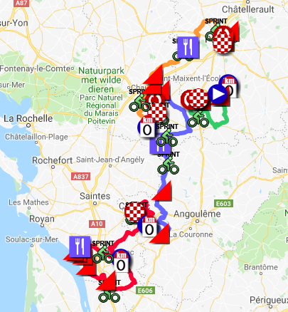 Le parcours du Tour du Poitou-Charentes 2018 dans Google Earth