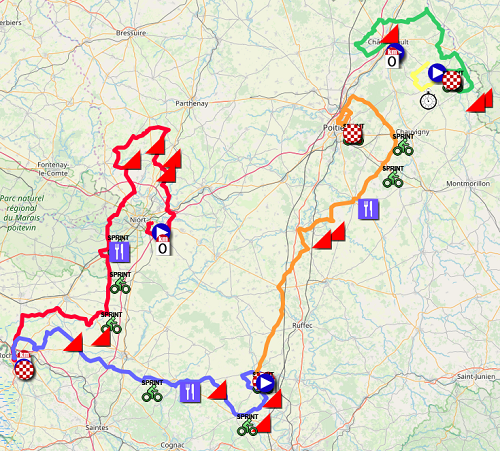 The Tour Poitou-Charentes en Nouvelle-Aquitaine 2019 race route in Google Earth