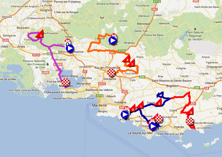 The Tour Med 2012 race route in Google Earth