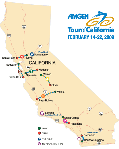 The map of the Amgen Tour of California The map of the Amgen Tour of California