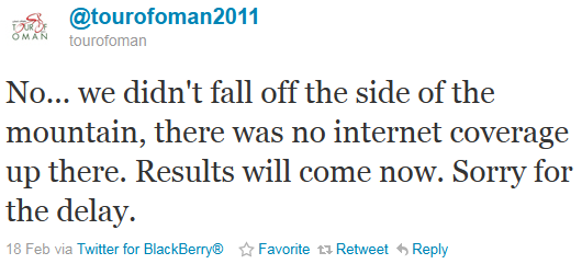 Tour of Oman - tweet of the week Tour of Oman - tweet of the week