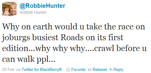 Robbie Hunter - tweet of the week Robbie Hunter - tweet of the week