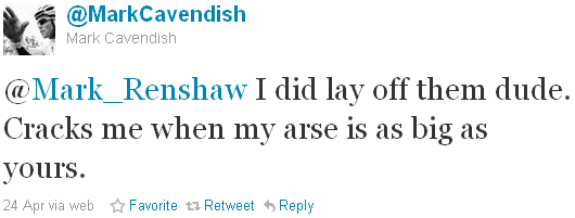 Mark Cavendish - tweet of the week Mark Cavendish - tweet of the week
