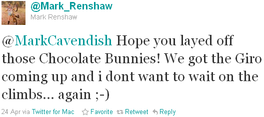 Mark Renshaw - tweet of the week Mark Renshaw - tweet of the week