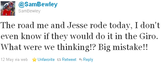 Sam Bewley - tweet of the week Sam Bewley - tweet of the week